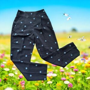 NWOT Women’s Zara Black w/Blue Polkadots Pants, Business Casual, Officecore SZ M